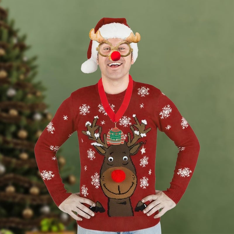 Jocomoni 3PCS Christmas Ugly Sweater Medal Award Contest Medals with Neck Ribbon Christmas Tree Ornament Contest Prizes for Ugly Sweater Contest Party Xmas Party Supplies - Image 5